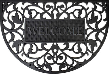 24" X 36" Black Scrollwork Welcome Semi Circle Outdoor Rubber Door Mat