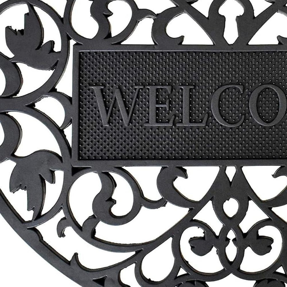 24" X 36" Black Scrollwork Welcome Semi Circle Outdoor Rubber Door Mat — view 2