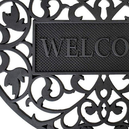 24" X 36" Black Scrollwork Welcome Semi Circle Outdoor Rubber Door Mat