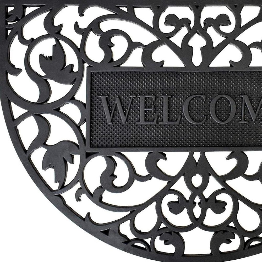 24" X 36" Black Scrollwork Welcome Semi Circle Outdoor Rubber Door Mat — view 3