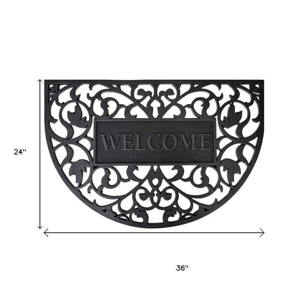 24" X 36" Black Scrollwork Welcome Semi Circle Outdoor Rubber Door Mat — view 4