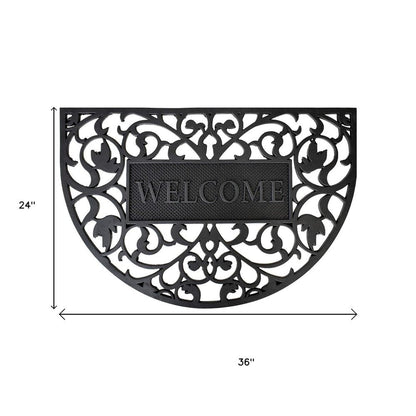 24" X 36" Black Scrollwork Welcome Semi Circle Outdoor Rubber Door Mat
