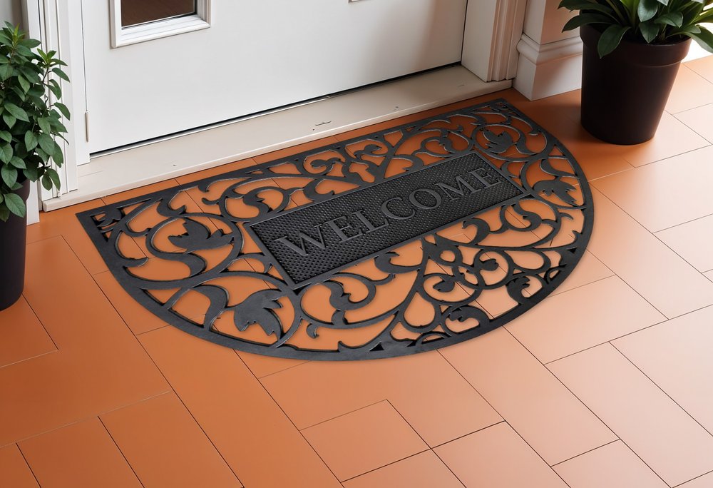 24" X 36" Black Scrollwork Welcome Semi Circle Outdoor Rubber Door Mat — view 5