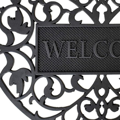 24" X 36" Black Scrollwork Welcome Semi Circle Outdoor Rubber Door Mat
