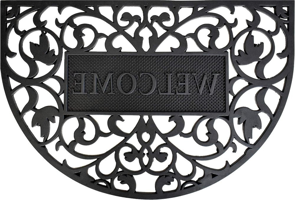 24" X 36" Black Scrollwork Welcome Semi Circle Outdoor Rubber Door Mat — view 7
