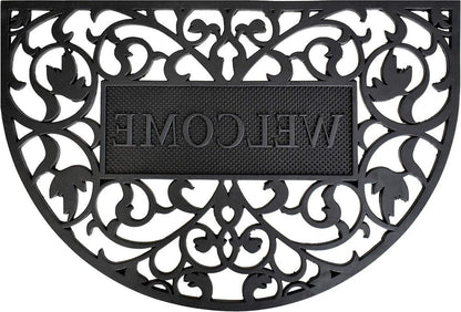 24" X 36" Black Scrollwork Welcome Semi Circle Outdoor Rubber Door Mat