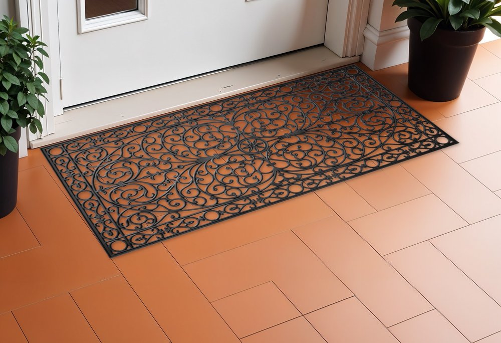 36" X 72" Black Scrollwork Outdoor Rubber Door Mat — view 6