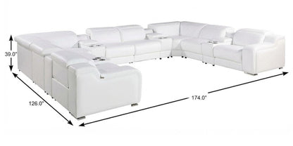 White Italian Leather Power Reclining U Shaped Twelve Piece Corner Sectional With Console HomeRoots