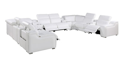 White Italian Leather Power Reclining U Shaped Twelve Piece Corner Sectional With Console HomeRoots