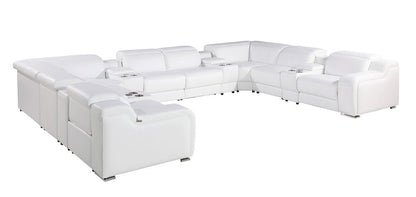 White Italian Leather Power Reclining U Shaped Twelve Piece Corner Sectional With Console HomeRoots