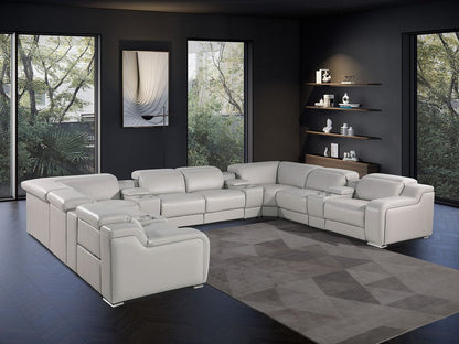 Light Gray Italian Leather Power Reclining U Shaped Twelve Piece Corner Sectional With Console HomeRoots