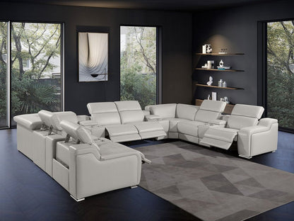 Light Gray Italian Leather Power Reclining U Shaped Twelve Piece Corner Sectional With Console HomeRoots
