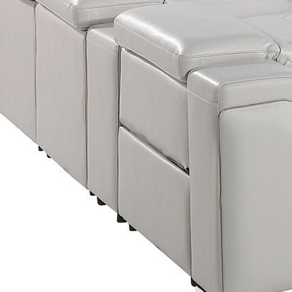 Light Gray Italian Leather Power Reclining U Shaped Twelve Piece Corner Sectional With Console HomeRoots