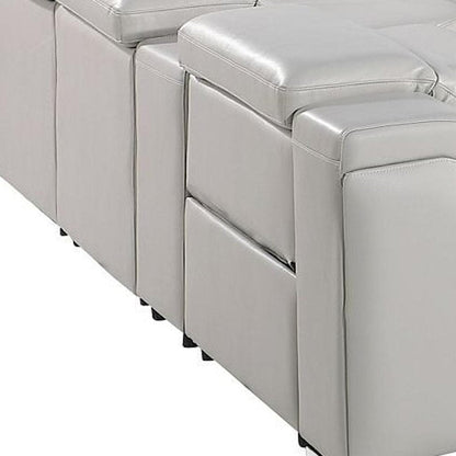 Light Gray Italian Leather Power Reclining U Shaped Twelve Piece Corner Sectional With Console HomeRoots