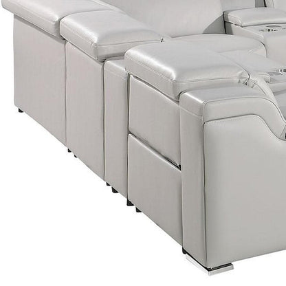 Light Gray Italian Leather Power Reclining U Shaped Twelve Piece Corner Sectional With Console HomeRoots