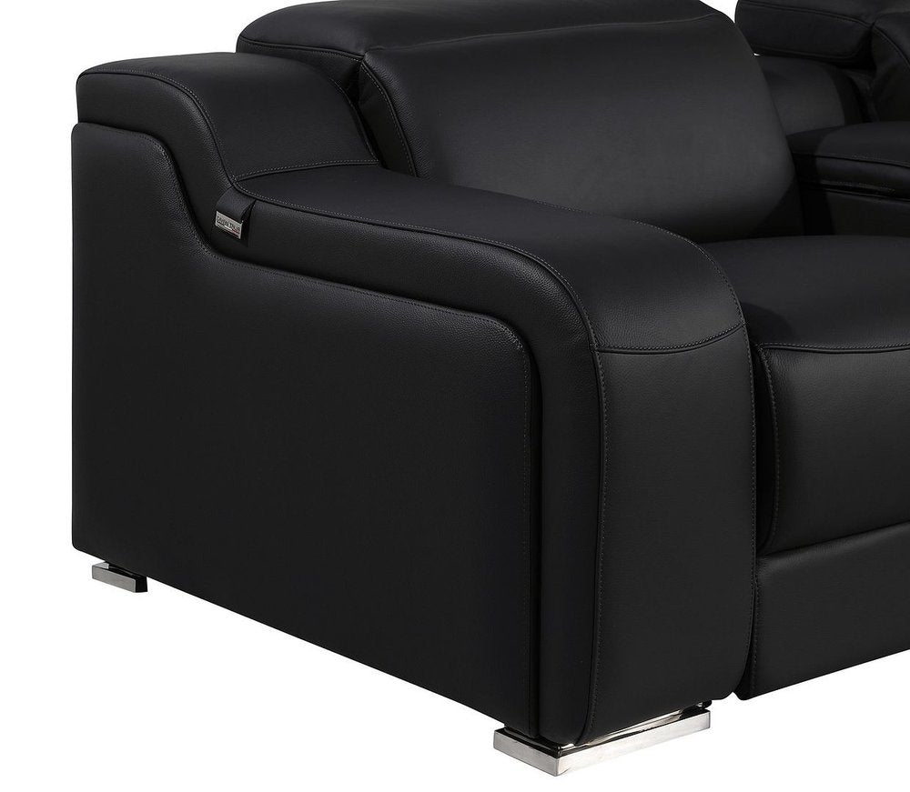 Black Italian Leather Power Reclining U Shaped Twelve Piece Corner Sectional With Console — view 3