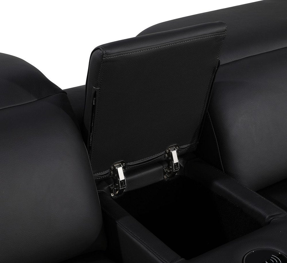 Black Italian Leather Power Reclining U Shaped Twelve Piece Corner Sectional With Console — view 5