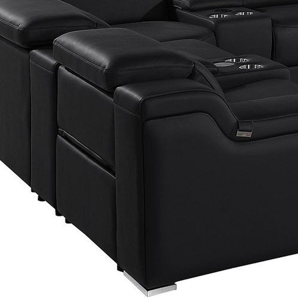 Black Italian Leather Power Reclining U Shaped Twelve Piece Corner Sectional With Console — view 7