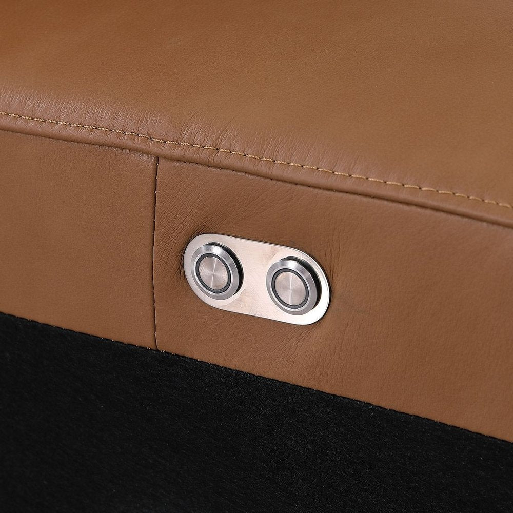 Chestnut Italian Leather Power Reclining U Shaped Twelve Piece Corner Sectional With Console HomeRoots