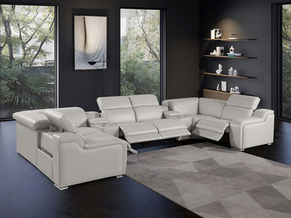 Light Gray Italian Leather Power Reclining U Shaped Eight Piece Corner Sectional With Console HomeRoots