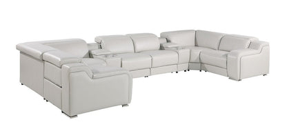 Light Gray Italian Leather Power Reclining U Shaped Eight Piece Corner Sectional With Console HomeRoots