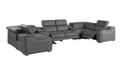 Dark Gray Italian Leather Power Reclining U Shaped Eight Piece Corner Sectional With Console HomeRoots