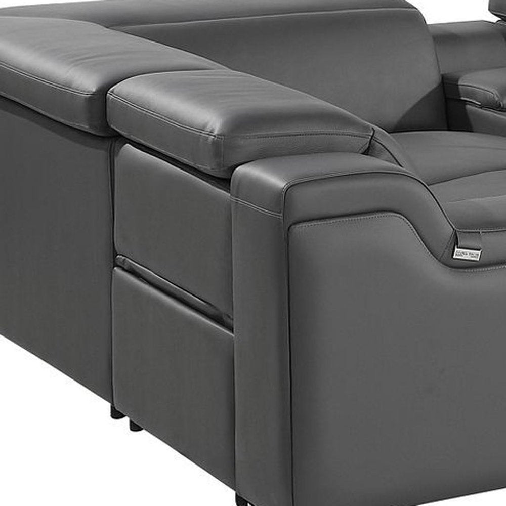 Dark Gray Italian Leather Power Reclining U Shaped Eight Piece Corner Sectional With Console HomeRoots