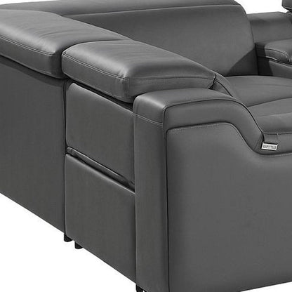 Dark Gray Italian Leather Power Reclining U Shaped Eight Piece Corner Sectional With Console HomeRoots