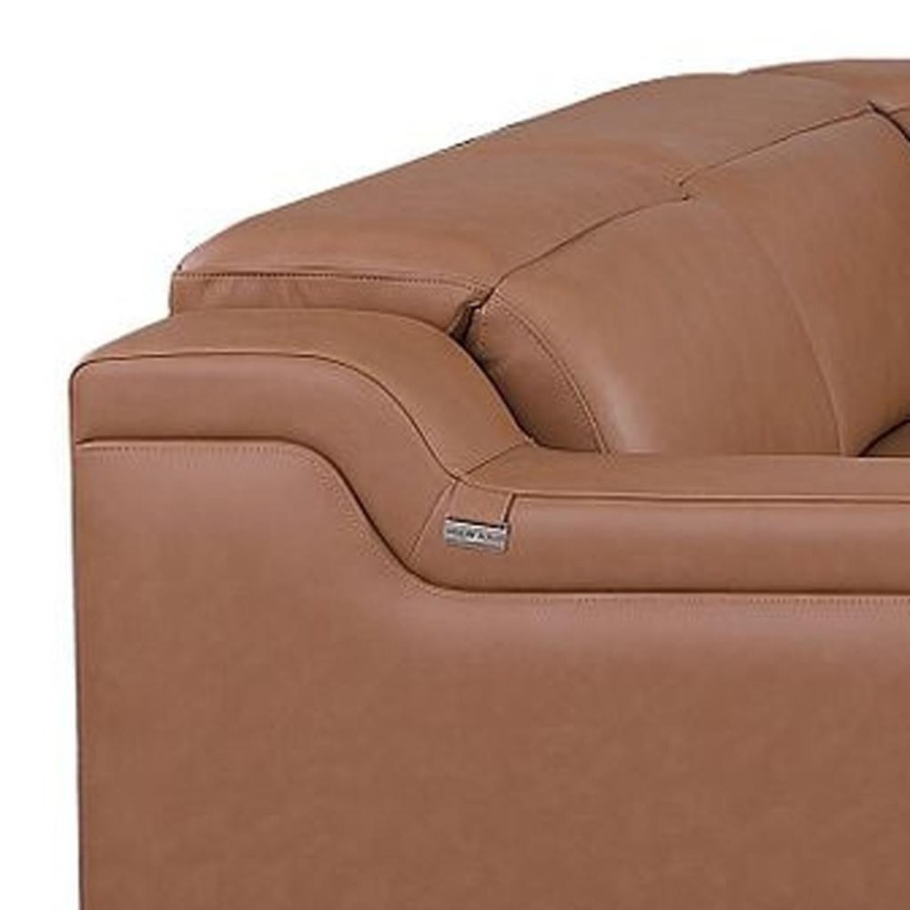 Chestnut Italian Leather Power Reclining U Shaped Eight Piece Corner Sectional With Console HomeRoots