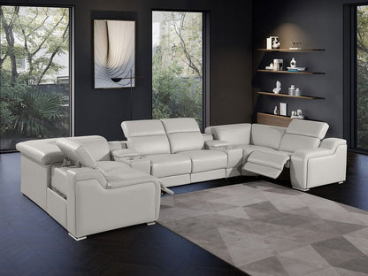 Light Gray Italian Leather Power Reclining U Shaped Eight Piece Corner Sectional With Console HomeRoots