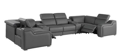 Dark Gray Italian Leather Power Reclining U Shaped Eight Piece Corner Sectional With Console HomeRoots