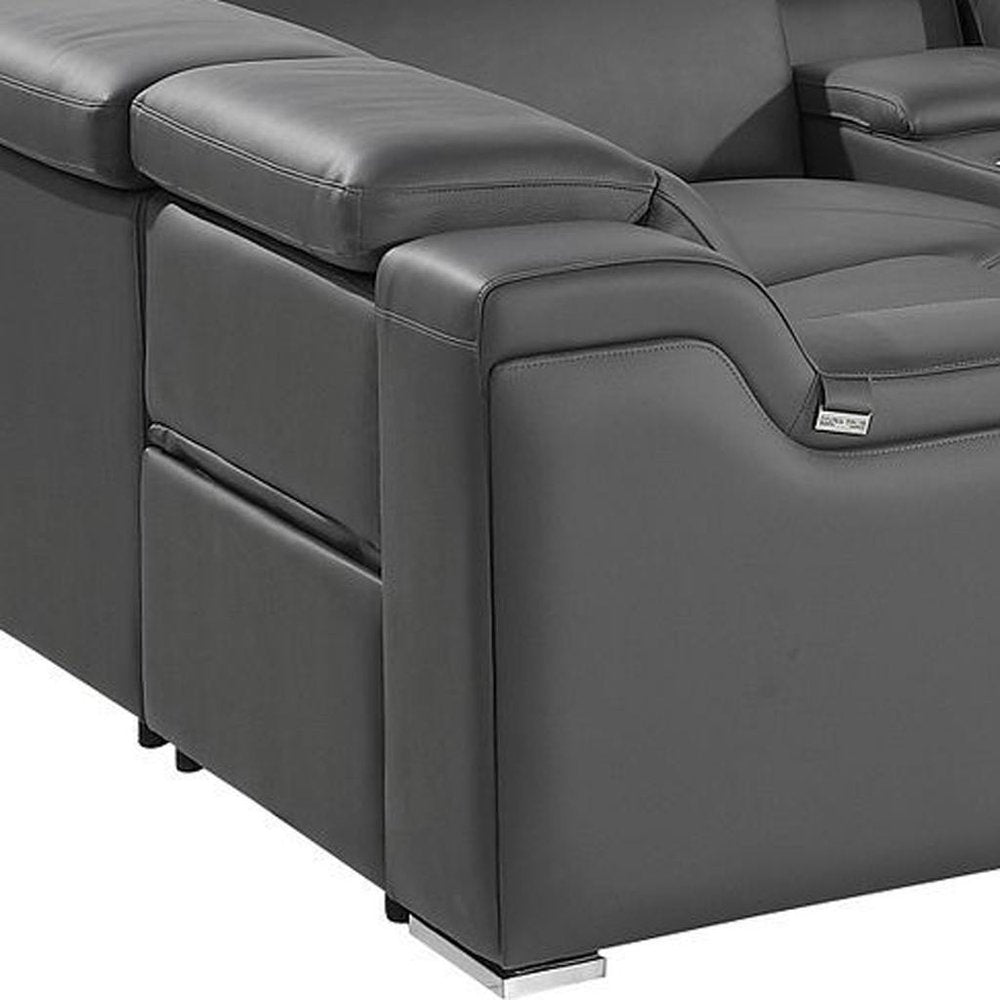 Dark Gray Italian Leather Power Reclining U Shaped Eight Piece Corner Sectional With Console HomeRoots
