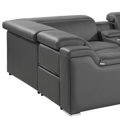 Dark Gray Italian Leather Power Reclining U Shaped Eight Piece Corner Sectional With Console HomeRoots