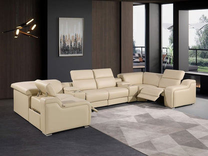 Beige Italian Leather Power Reclining U Shaped Eight Piece Corner Sectional With Console HomeRoots