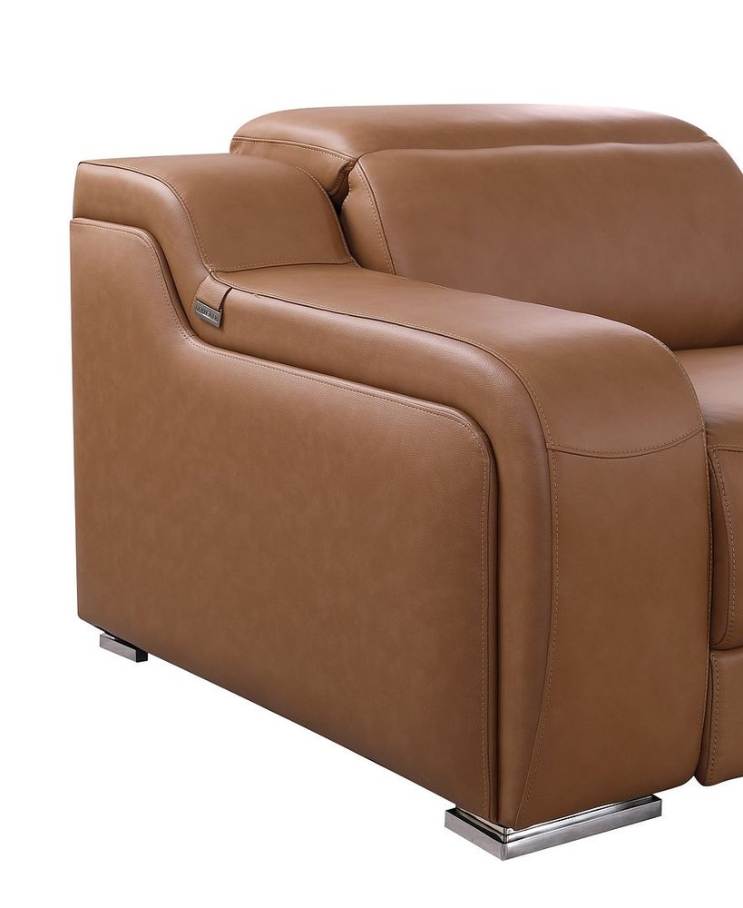 Chestnut Italian Leather Power Reclining U Shaped Eight Piece Corner Sectional With Console HomeRoots
