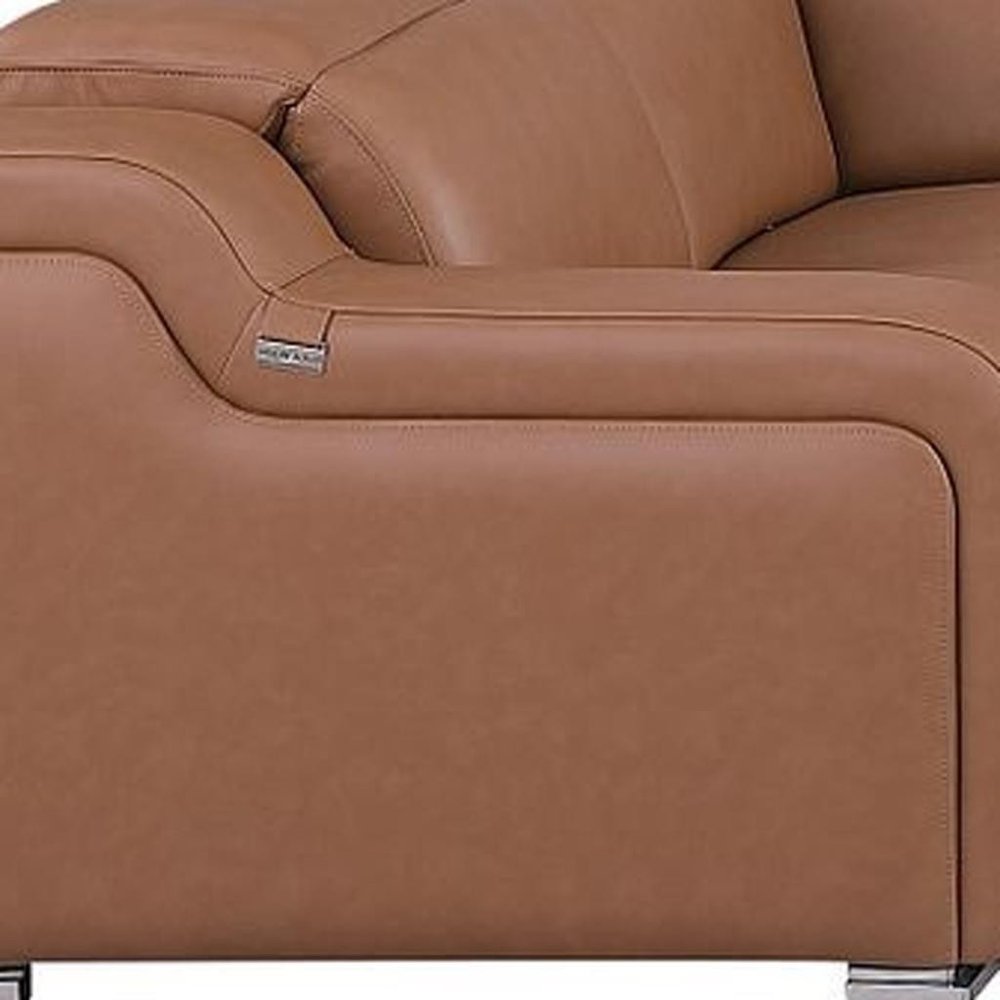 Chestnut Italian Leather Power Reclining U Shaped Eight Piece Corner Sectional With Console HomeRoots