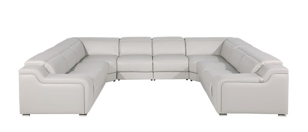 Light Gray Italian Leather Power Reclining U Shaped Eight Piece Corner Sectional With Console HomeRoots