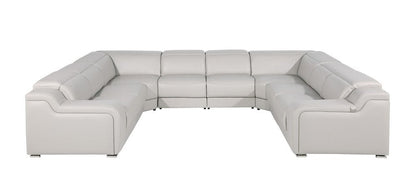 Light Gray Italian Leather Power Reclining U Shaped Eight Piece Corner Sectional With Console HomeRoots