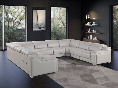 Light Gray Italian Leather Power Reclining U Shaped Eight Piece Corner Sectional With Console HomeRoots