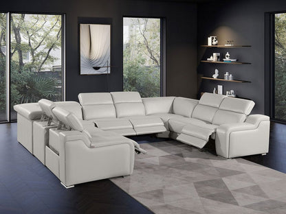 Light Gray Italian Leather Power Reclining U Shaped Eight Piece Corner Sectional With Console HomeRoots