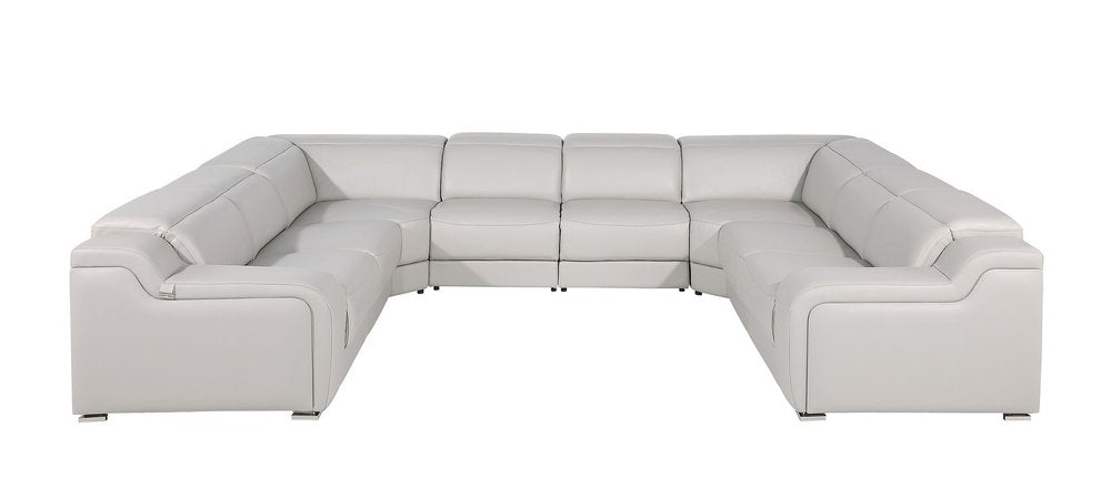 Light Gray Italian Leather Power Reclining U Shaped Eight Piece Corner Sectional With Console HomeRoots