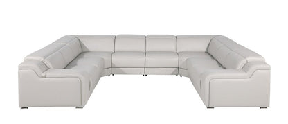 Light Gray Italian Leather Power Reclining U Shaped Eight Piece Corner Sectional With Console HomeRoots