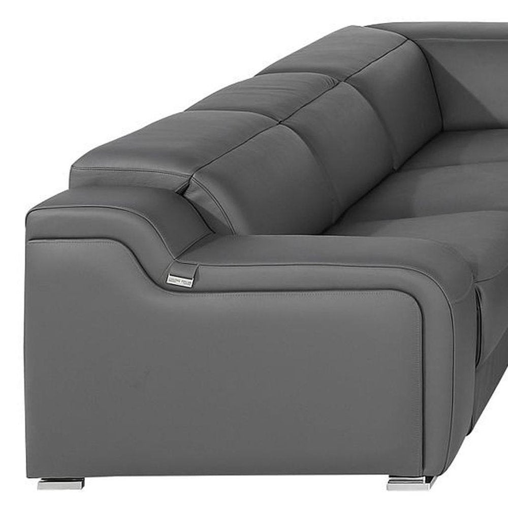 Dark Gray Italian Leather Power Reclining U Shaped Eight Piece Corner Sectional With Console HomeRoots