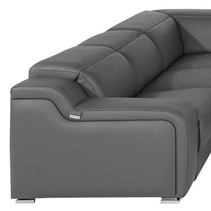 Dark Gray Italian Leather Power Reclining U Shaped Eight Piece Corner Sectional With Console HomeRoots