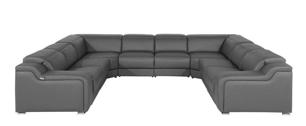 Dark Gray Italian Leather Power Reclining U Shaped Eight Piece Corner Sectional With Console HomeRoots