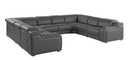 Dark Gray Italian Leather Power Reclining U Shaped Eight Piece Corner Sectional With Console HomeRoots