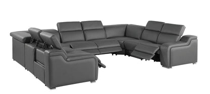 Dark Gray Italian Leather Power Reclining U Shaped Eight Piece Corner Sectional With Console HomeRoots