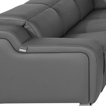 Dark Gray Italian Leather Power Reclining U Shaped Eight Piece Corner Sectional With Console HomeRoots