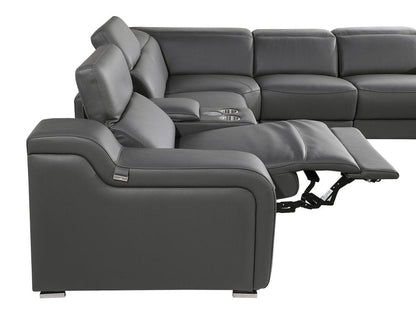 Dark Gray Italian Leather Power Reclining U Shaped Eight Piece Corner Sectional With Console HomeRoots