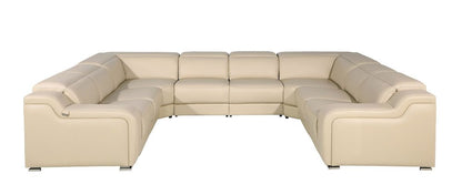 Beige Italian Leather Power Reclining U Shaped Eight Piece Corner Sectional With Console HomeRoots